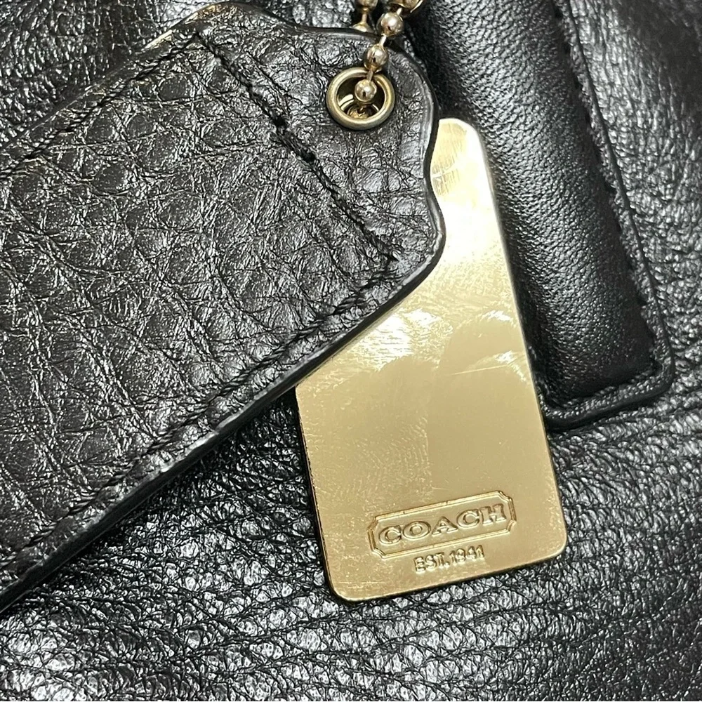 Vintage ❤️ Coach Soft Pebbled Leather Black & Gold Classic Shoulder Tote Bag EUC - Picture 4 of 14